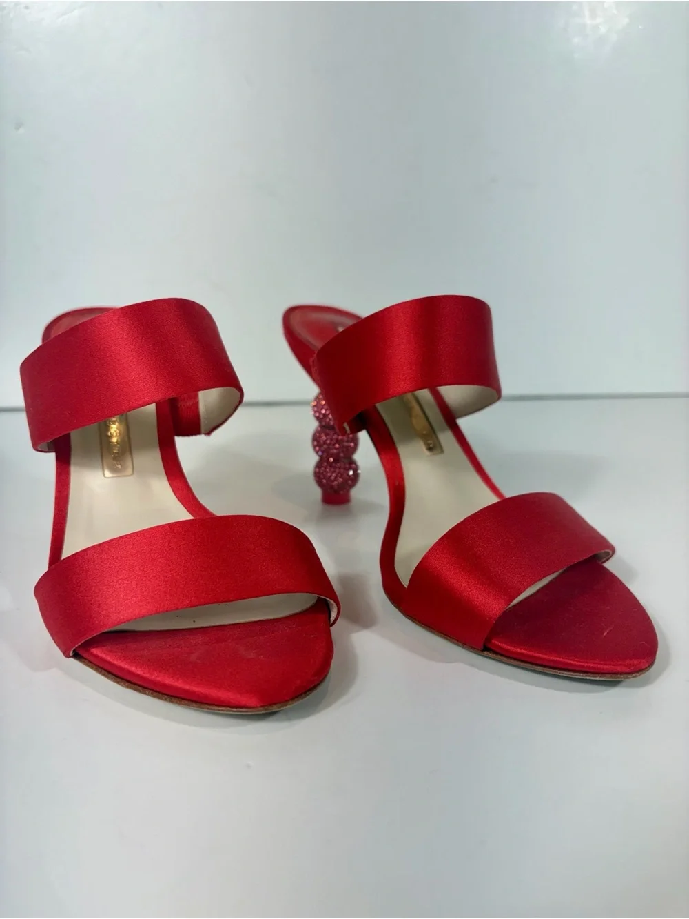 Sophia Webster Red Satin Crystal Bubble Heel Slide Sandals EU 35 / US 5